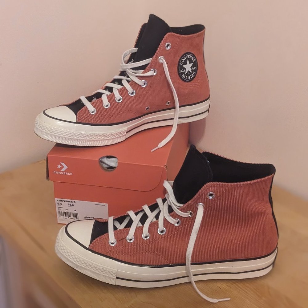 Blush Pink Corduroy Converse High Tops - 11.5w